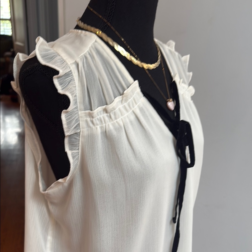 LOFT Cream Ruffled Tie Front Blouse - Picture 5 of 5